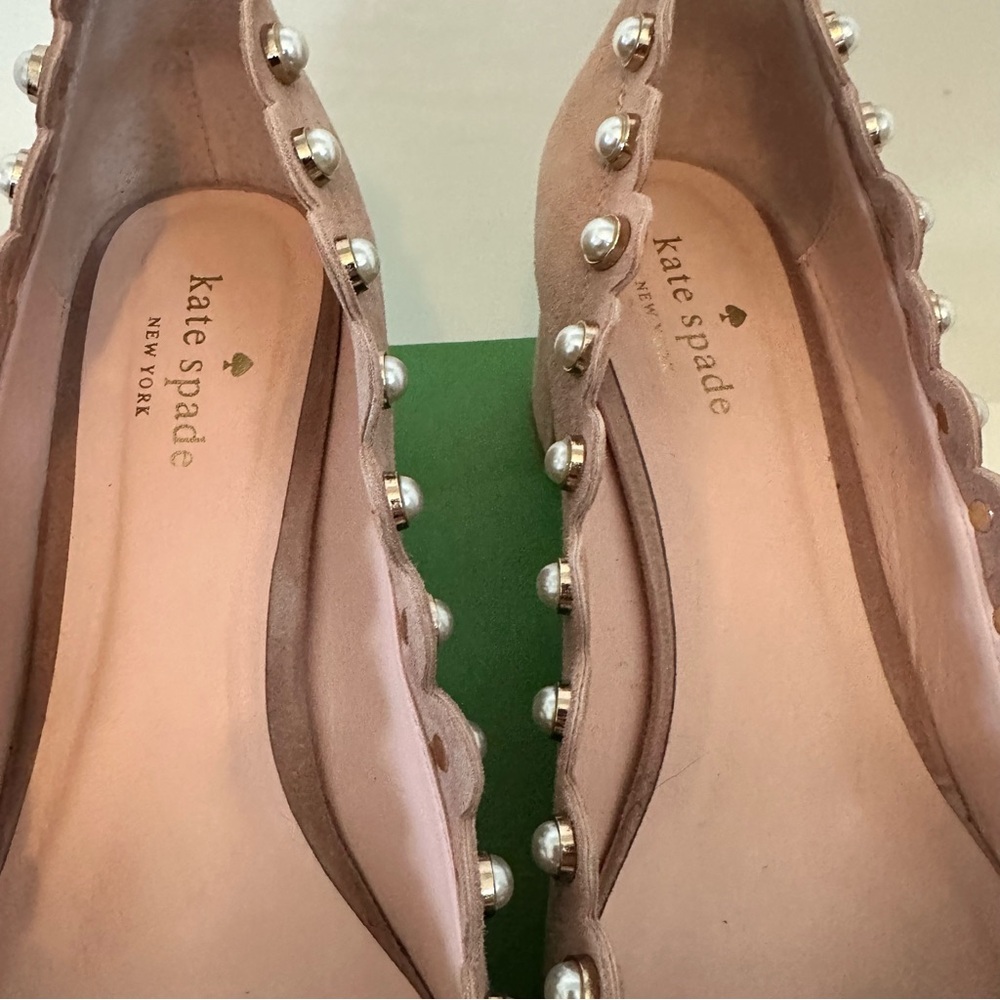 kate spade Blush Pink Nude Pearl-Trim Suede Pumps - Picture 6 of 7